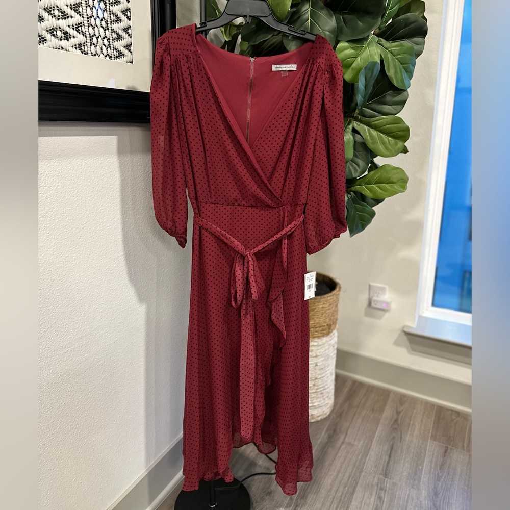 Deep Magenta & Black Mini Polka Dot Midi Dress